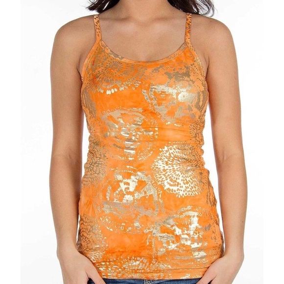 BKE Tops - BKE Orange and gold shimmery tie dye tank top